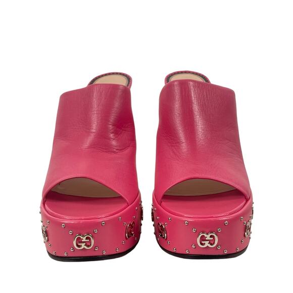 Gucci GG Studs Leather Platform Slide Sandals Rhodamine Pink Size 40 - Picture 4 of 14
